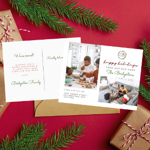 Carte Postale Faire-part Couronne de Noël Deux Photo Fête Nouvelle Maison D