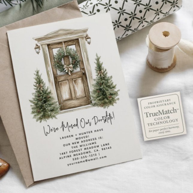 Carte Postale Faire-part Couronne de Noël rustique en aquarelle Ruban Nous  (Créateur téléchargé)