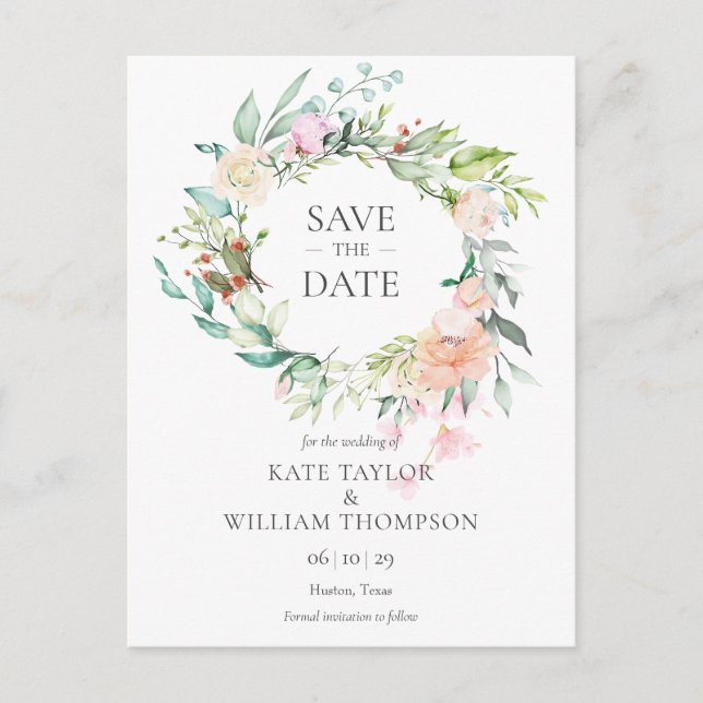 Carte Postale Faire-part Couronne de roses d'été Save the Date (Devant)