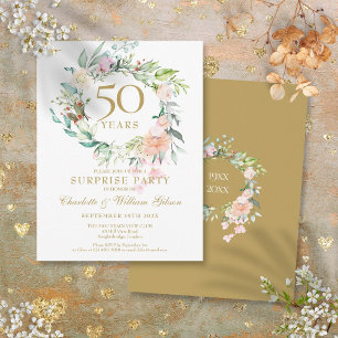 Carte Postale Faire-part Couronne de roses pour fête surprise des 50 ans