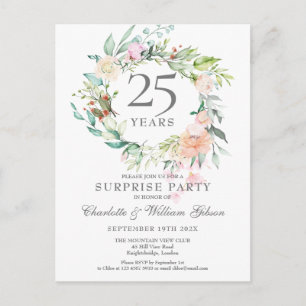 Carte Postale Faire-part Couronne de roses pour la fête surprise du 25e ann