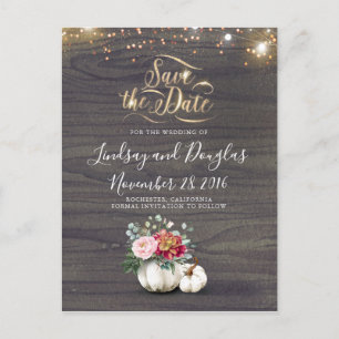 Carte Postale Faire-part Couronne Florale Blanche Citrouille Rustique Autom