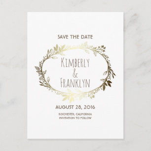 Carte Postale Faire-part Couronne florale blanche et or Save the Date