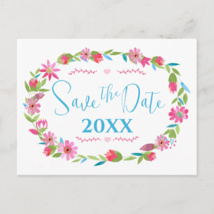 Carte Postale Faire-part Couronne florale violette rose bleue verte folklor