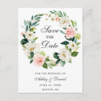 Couronne rose blanche florale Enregistrer la date