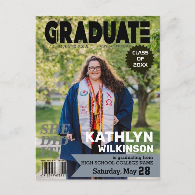 Carte Postale Faire-part Couverture de magazine de fin d'études Style Moder (Devant)