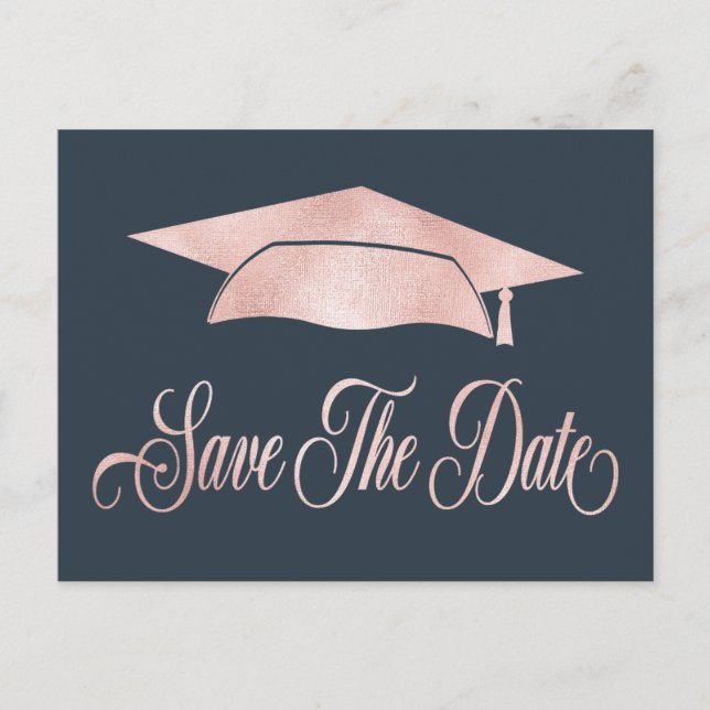 Carte Postale Faire-part Couvre-nuque Rose Gold Save The Date Bleu (Devant)