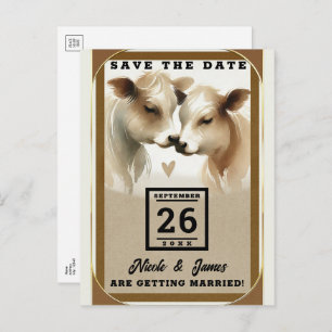 Carte Postale Faire-part Cow Love Brown Cream Mariage campagnard Enregistre