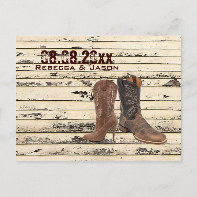 Carte Postale Faire-part Cowboy Boots Western mariage campagnard enregistre (Devant)