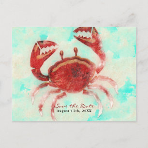Carte Postale Faire-part Crabe Rouge Élégante Plage Fiançailles Sauvegarder