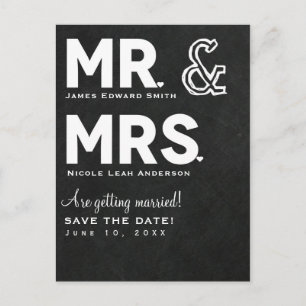Carte Postale Faire-part Craie de Tableau Noir M. & Mme Mariage Épargnez la