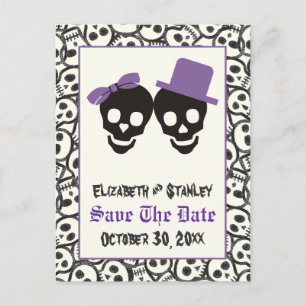 Carte Postale Faire-part Crânes élégants Mariage d'Halloween Enregistrer la