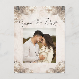 Carte Postale Faire-part Cream Peony Flowers Vintage Rustique Enregistrer l