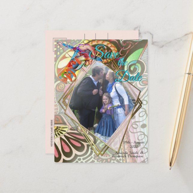 Carte Postale Faire-part Création de doodle de fête Artiste joyeuse (Devant/Arrière en situation)