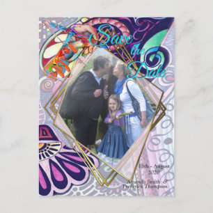 Carte Postale Faire-part Création de doodle de fête d'artiste bleu joyeux