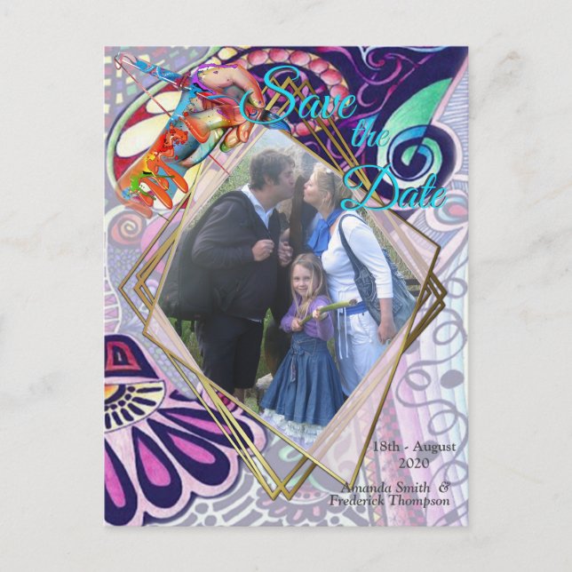 Carte Postale Faire-part Création de doodle de fête d'artiste bleu joyeux (Devant)