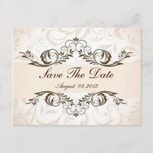 Carte Postale Faire-part Crème Floral Mariage damassé enregistrer la date