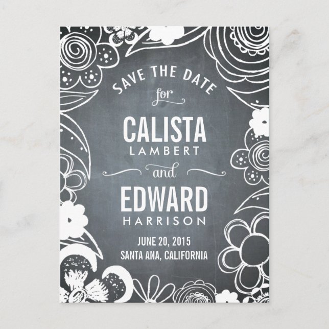 Carte Postale Faire-part Croquis Floral Sauvegarder La Date - Tableau De Bo (Devant)