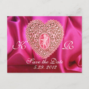 Carte Postale Faire-part CUPID LACE COEUR SILK FUCHSIA VÊTEMENT, Rouge rose