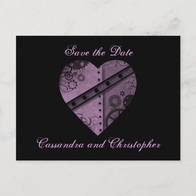 Carte Postale Faire-part Cur violet enregistrer la date mariage (Devant)