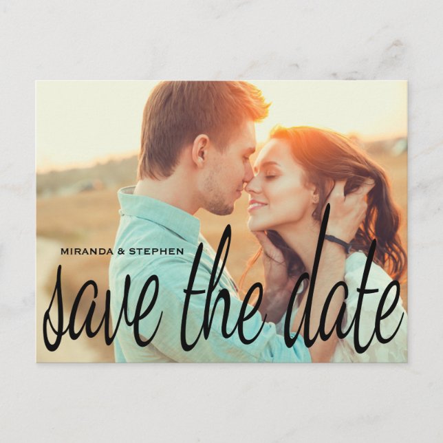 Carte Postale Faire-part Cursive Chic Wedding Enregistrer la Date Photo Car (Devant)