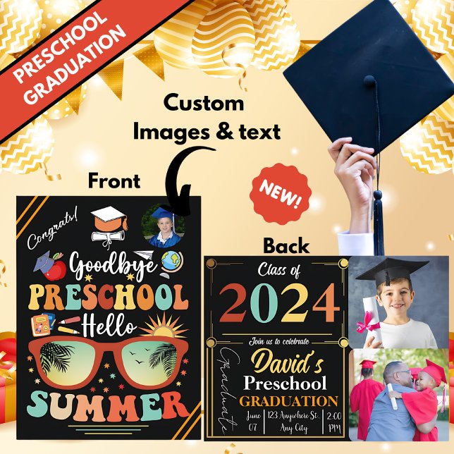Carte Postale Faire-part Custom Goodbye Preschool Hello Summer Graduation (Créateur téléchargé)