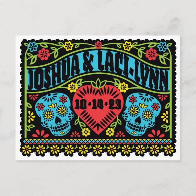 Carte Postale Faire-part Custom Sugar Skulls Save the Date postcard (Devant)