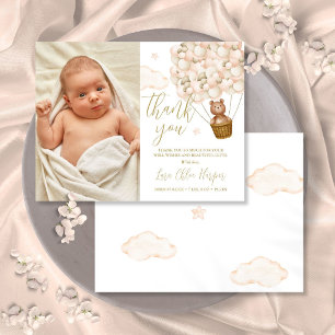 Carte Postale Faire-part Cute Bear And Balloons Merci Bébé Photo Naissance