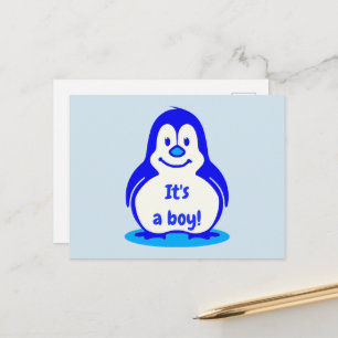 Carte Postale Faire-part Cute Blue Smiling Penguin C'est un garçon Genre Re