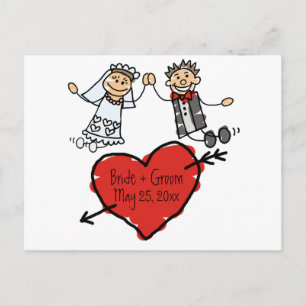 Carte Postale Faire-part Cute Bride Groom Coeur Personnalisé Enregistrer Le
