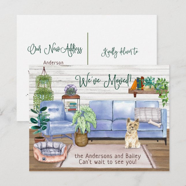 Carte Postale Faire-part Cute Cairn Terrier Cosy Nouvelle Maison Déménager  (Devant / Derrière)