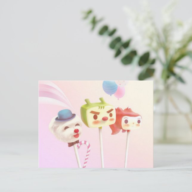 Carte Postale Faire-part Cute Caractère Gâteau Pops (Debout devant)