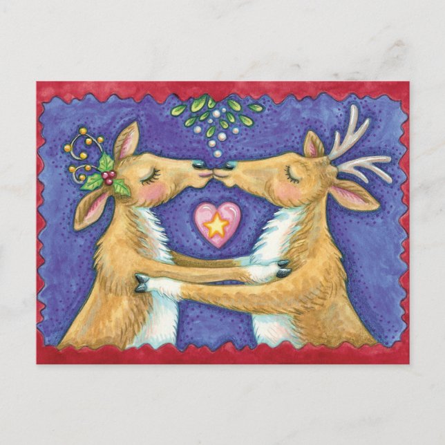 Carte Postale Faire-part Cute Christmas Reindeer Kiss (Devant)