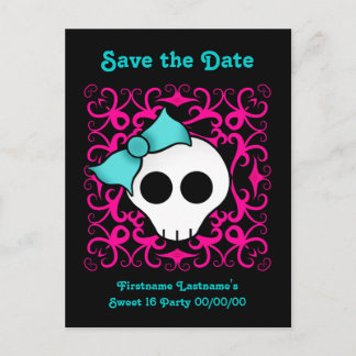 Carte Postale Faire-part Cute crâne gothique doux 16 enregistrer la date