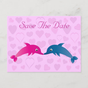 Carte Postale Faire-part Cute Dolphins & Hearts Enregistrer la date