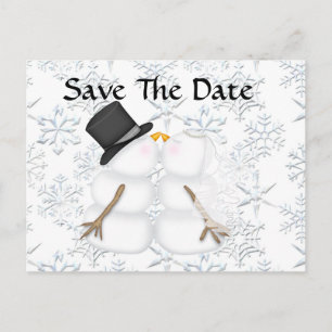 Carte Postale Faire-part CUTE Enregistrer la date BRIDE & GROOM Snowman