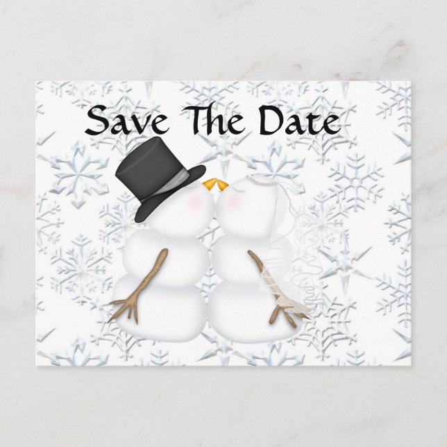 Carte Postale Faire-part CUTE Enregistrer la date BRIDE & GROOM Snowman (Devant)