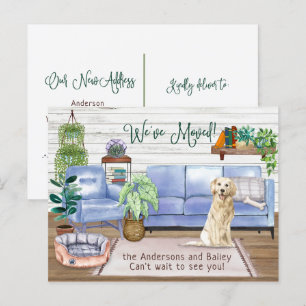 Carte Postale Faire-part Cute Golden Retriever Cosy New Home Moving       