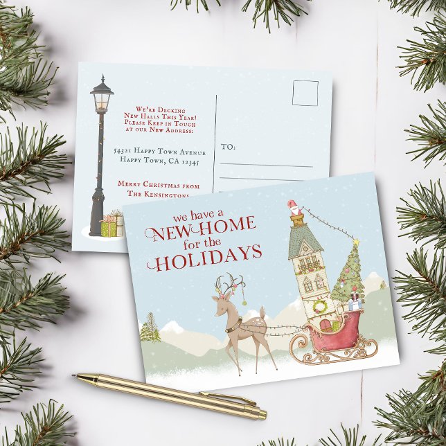Carte Postale Faire-part Cute Nouvelle Maison pour les Fêtes Noël (Cute New Home for the Holidays Christmas Announcement Postcard)