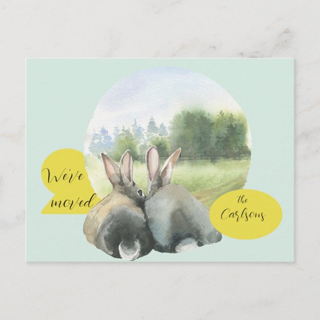 Carte Postale Faire-part Cute Rabbits Moving House Nouvelle adresse (Devant)