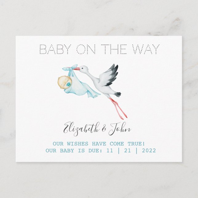 Carte Postale Faire-part Cute Stork Baby (Devant)