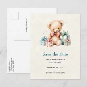 Carte Postale Faire-part Cute Teddy Bear avec des cadeaux Enregistrez la da