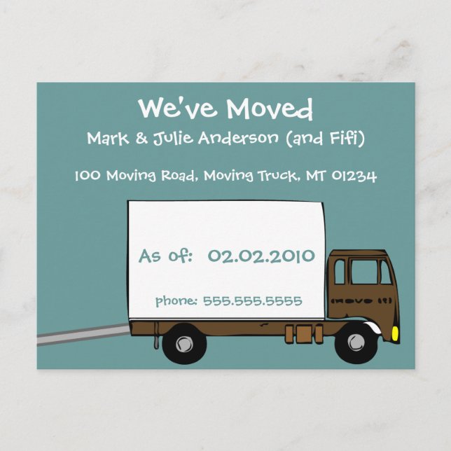 Carte Postale Faire-part Cute Turquoise Moving-Truck Nous sommes Moving Car (Devant)