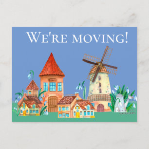 Carte Postale Faire-part Cute Windmill Cottage Accueil Changement d'adresse