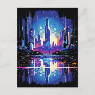 Carte Postale Faire-part Cyberpunk City Skyline futuriste
