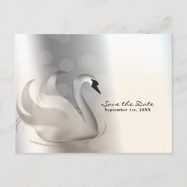 Carte Postale Faire-part Cygne Beau Argent Élégant Chic Save the Date (Devant)