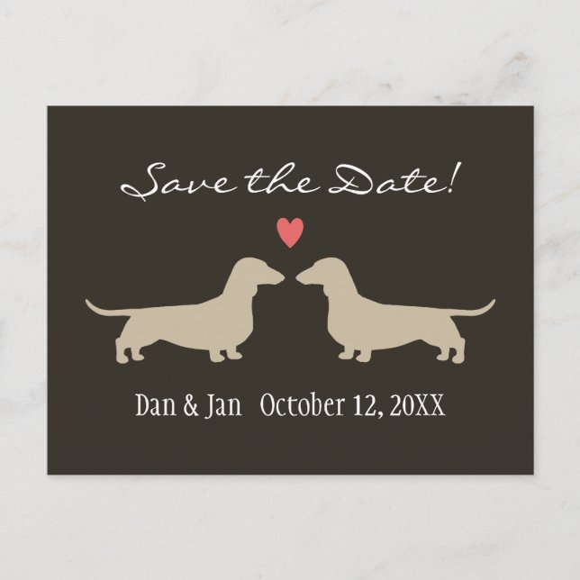 Carte Postale Faire-part Dachshund Chien Silhouettes Mariage Enregistrer la (Devant)