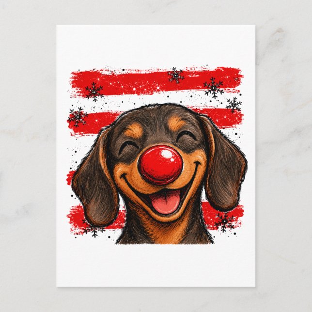 Carte Postale Faire-part Dachshund rayures de Noël mignon (Devant)