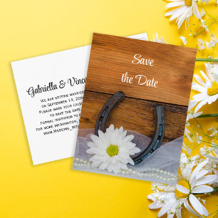 Carte Postale Faire-part Daisy and Horseshoe Western Wedding Enregistrer la