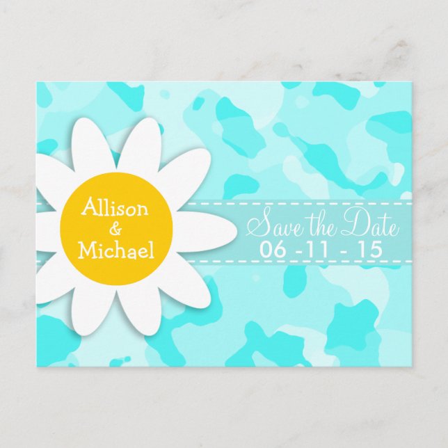 Carte Postale Faire-part Daisy sur Camo Celeste ; Camouflage (Devant)